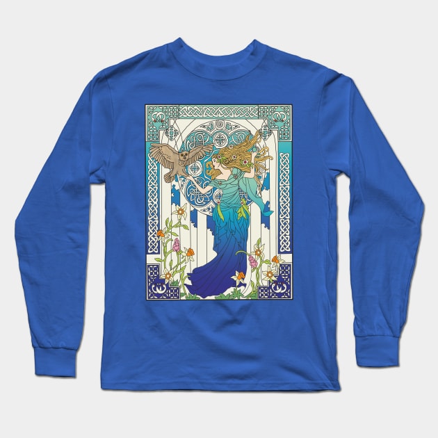 Celtic Woman (cream on blue) Long Sleeve T-Shirt by Soth Studio